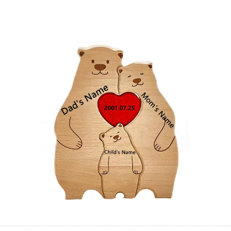 Familienpuzzle aus Holz mit gravierten Bärennamen
