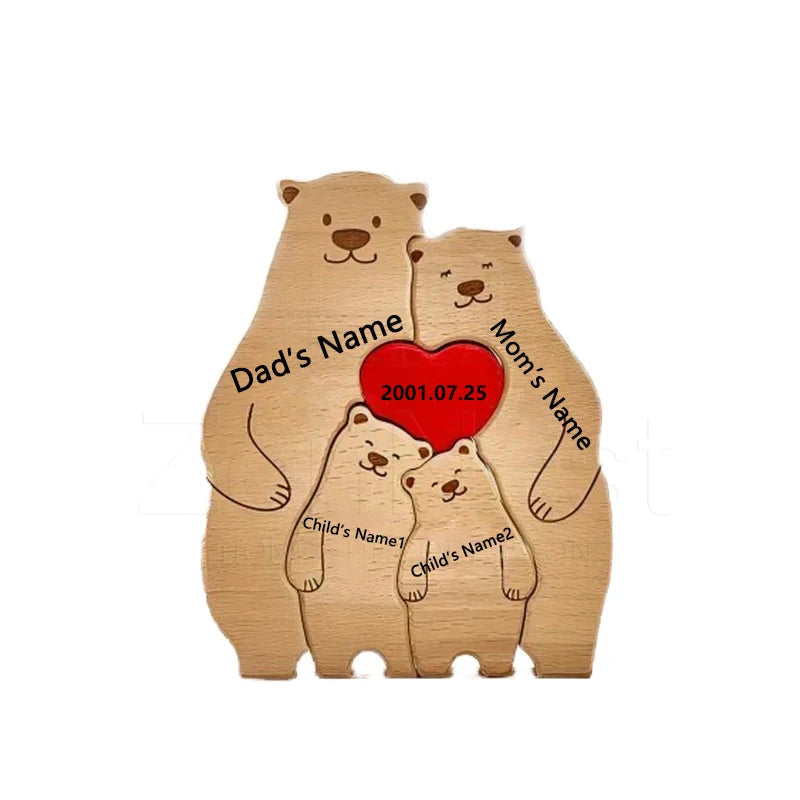 Familienpuzzle aus Holz mit gravierten Bärennamen