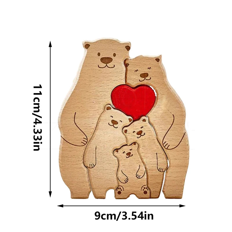 Familienpuzzle aus Holz mit gravierten Bärennamen