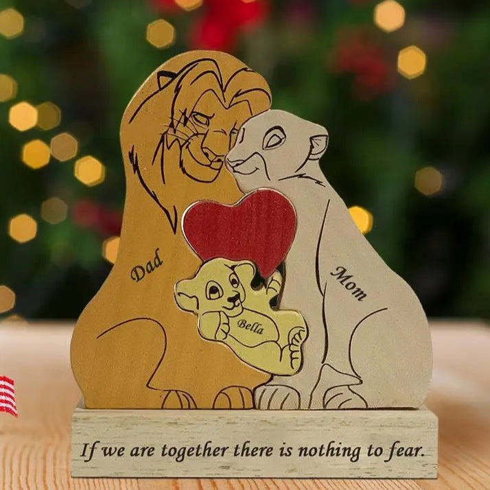 Personalisierbares Löwen-Familienpuzzle aus Holz mit Gravur