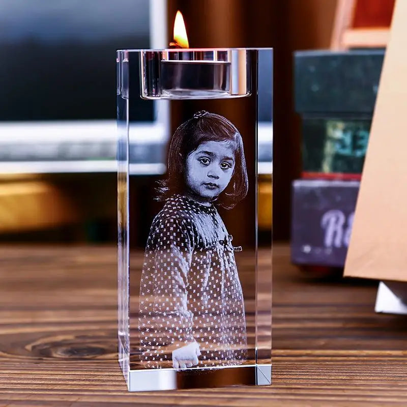 Personalisierter Kristall-Kerzenhalter mit Foto und Wunschtext