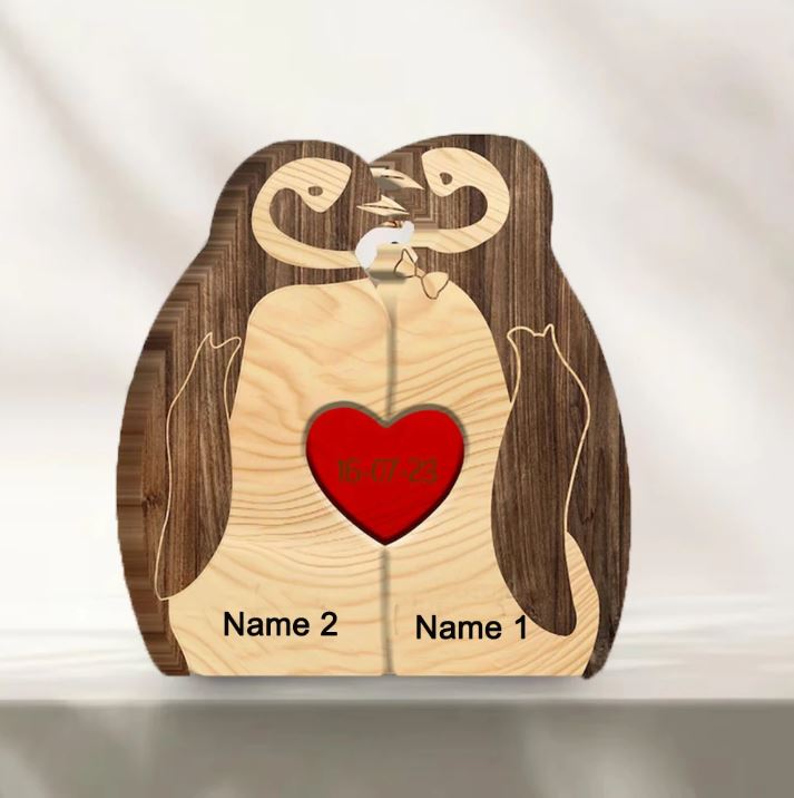 Pinguin-Familienpuzzle aus Holz mit personalisierten Namen
