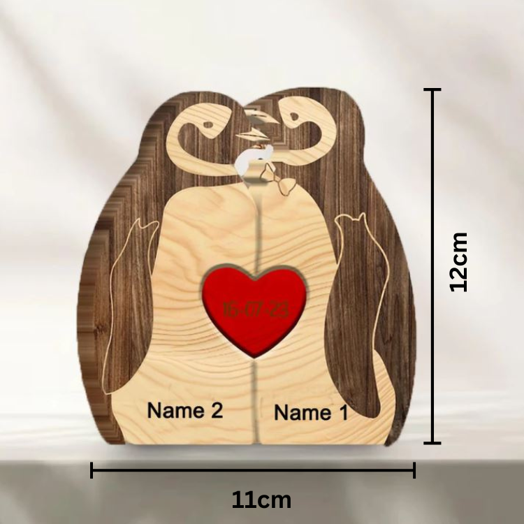 Pinguin-Familienpuzzle aus Holz mit personalisierten Namen