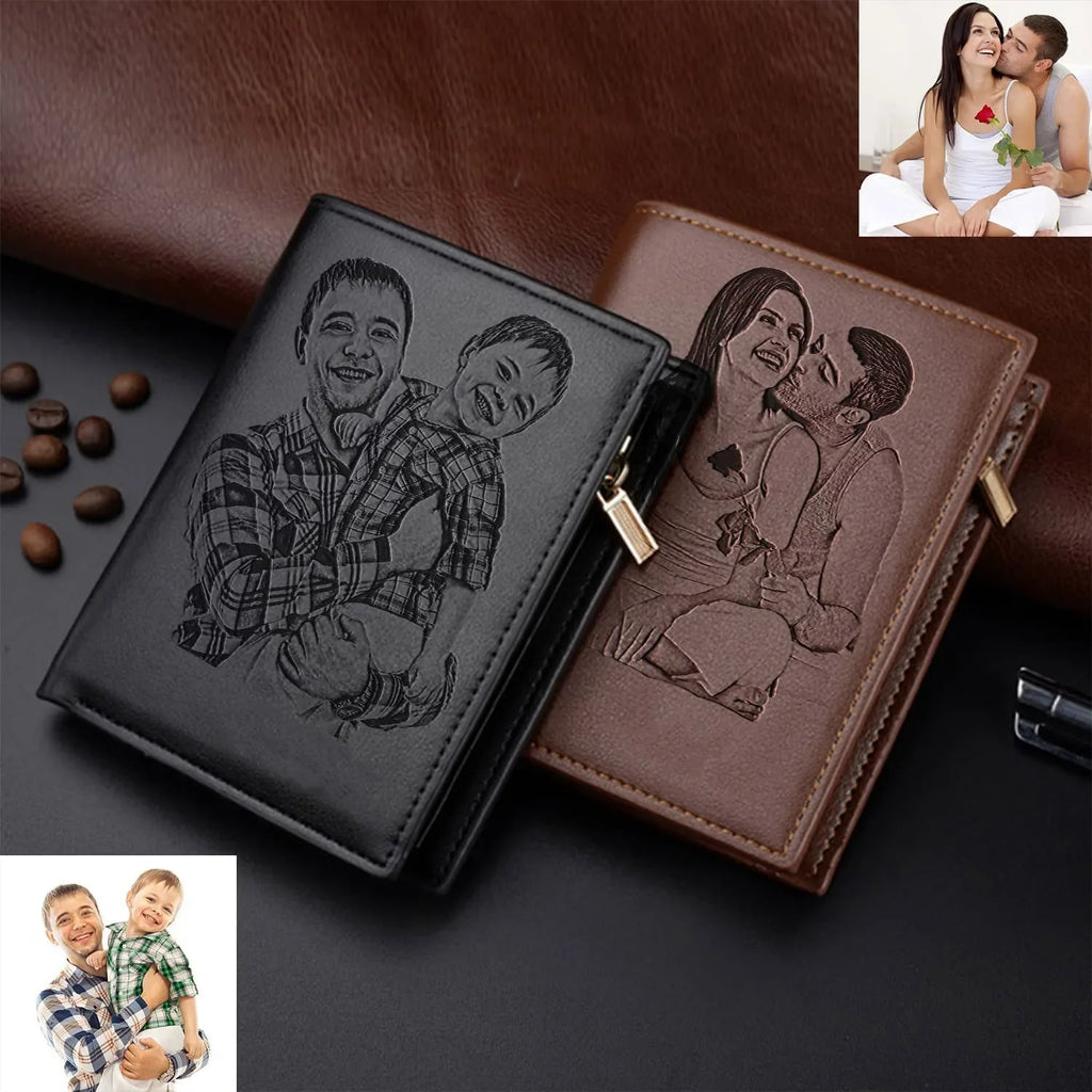 Portemonnaie mit Münzfach und personalisierter Foto-Gravur aus Kunstleder